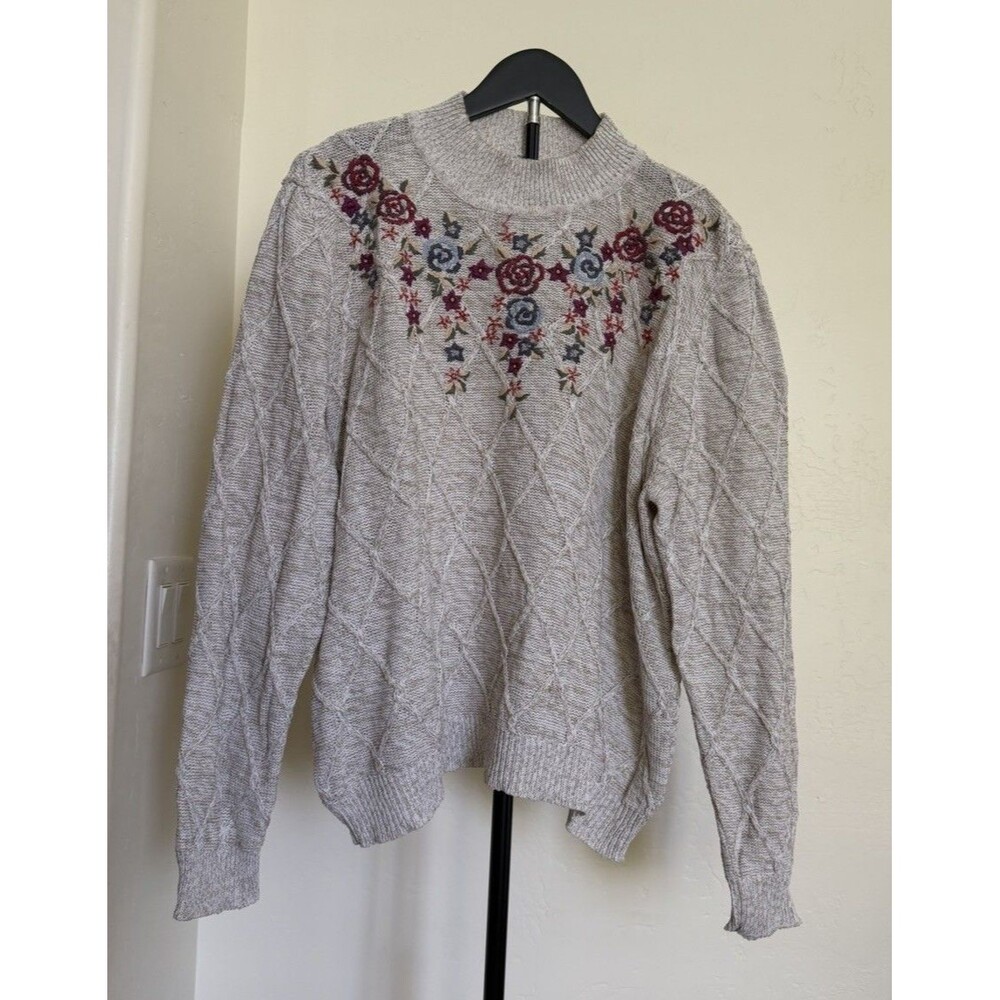 Alfred Dinner Vintage Embroidered Sweater XL Cotton Ramie Grandmacore Cottage